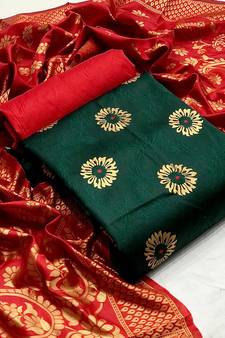  Green Banarasi silk Unstitched dress material