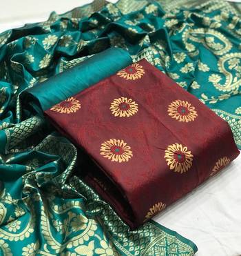  Maroon Banarasi silk Unstitched dress material 1
