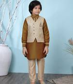 Brown plain cotton silk boys-kurta &-pyjama