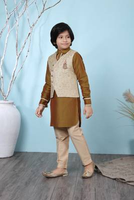 Brown plain cotton silk boys-kurta &-pyjama 2