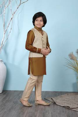 Brown plain cotton silk boys-kurta &-pyjama 3