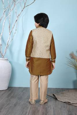 Brown plain cotton silk boys-kurta &-pyjama 4