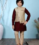 Maroon printed cotton silk boys-kurta &-pyjama