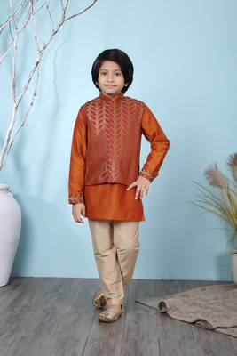 Brown embroidered cotton silk boys-kurta &-pyjama 1