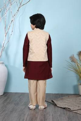 Maroon embroidered cotton silk boys-kurta &-pyjama 4