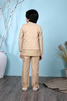 Beige embroidered banarasi silk boys-kurta &-pyjama 4