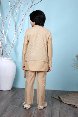 Beige embroidered banarasi silk boys-kurta &-pyjama 4