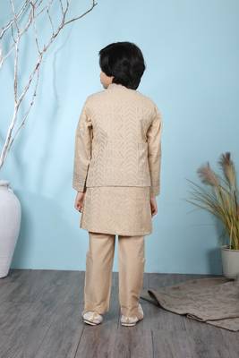 Beige embroidered banarasi silk boys-kurta &-pyjama 3