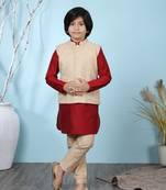 Maroon plain banarasi silk boys-kurta &-pyjama