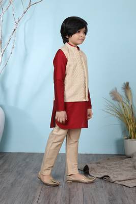 Maroon plain banarasi silk boys-kurta &-pyjama 3