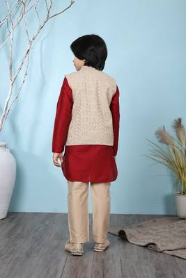 Maroon plain banarasi silk boys-kurta &-pyjama 4
