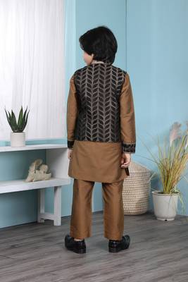 Brown embroidered cotton silk boys-kurta &-pyjama 4
