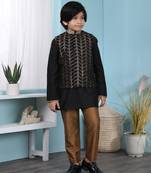 Black embroidered cotton silk boys-kurta &-pyjama