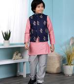Pink plain cotton silk boys-kurta &-pyjama
