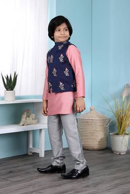 Pink plain cotton silk boys-kurta &-pyjama 2