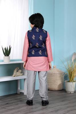 Pink plain cotton silk boys-kurta &-pyjama 4