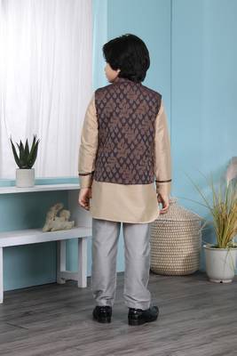 Beige embroidered cotton silk boys-kurta &-pyjama 4
