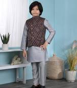 Grey plain cotton silk boys-kurta &-pyjama