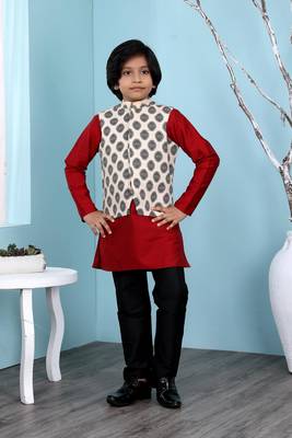 Maroon embroidered cotton silk boys-kurta &-pyjama 1