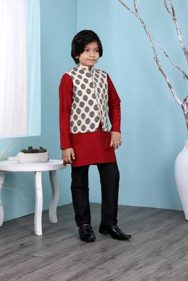 Maroon embroidered cotton silk boys-kurta &-pyjama 3