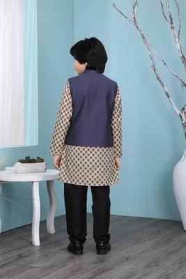 Beige printed banarasi silk boys-kurta &-pyjama 4