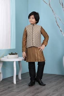 Brown plain cotton silk boys-kurta &-pyjama 1