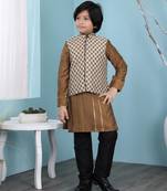 Brown plain cotton silk boys-kurta &-pyjama