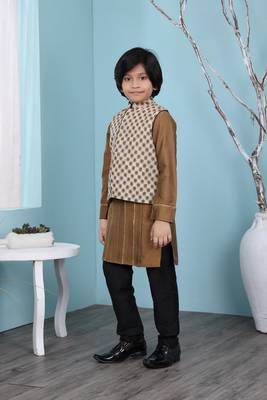 Brown plain cotton silk boys-kurta &-pyjama 2