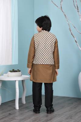 Brown plain cotton silk boys-kurta &-pyjama 4