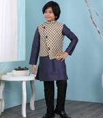 Blue plain cotton silk boys-kurta &-pyjama