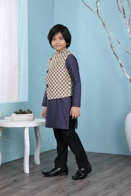Blue plain cotton silk boys-kurta &-pyjama 2