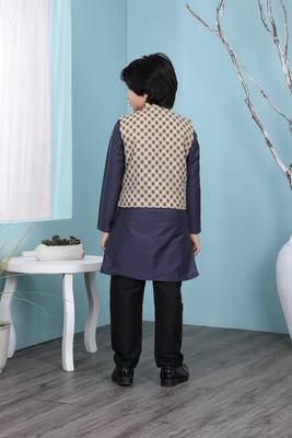 Blue plain cotton silk boys-kurta &-pyjama 4