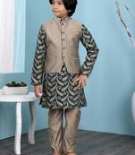 Green printed banarasi silk boys-kurta &-pyjama
