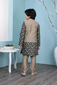 Green printed banarasi silk boys-kurta &-pyjama