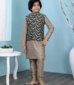Brown plain cotton silk boys-kurta &-pyjama