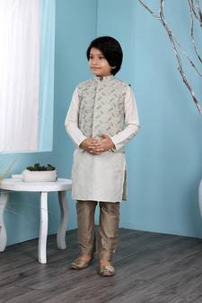 White plain cotton silk boys-kurta &-pyjama