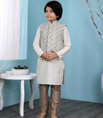 White plain cotton silk boys-kurta &-pyjama