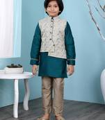 Green plain cotton silk boys-kurta &-pyjama