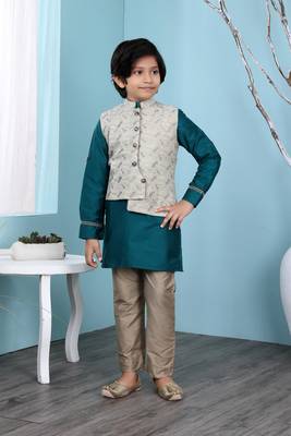 Green plain cotton silk boys-kurta &-pyjama 2