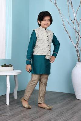 Green plain cotton silk boys-kurta &-pyjama 3