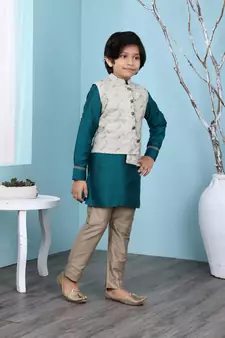 Green plain cotton silk boys-kurta &-pyjama
