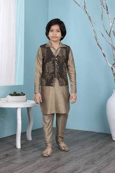 Brown plain cotton silk boys-kurta &-pyjama