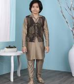 Brown plain cotton silk boys-kurta &-pyjama