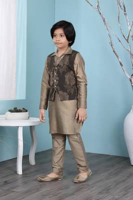 Brown plain cotton silk boys-kurta &-pyjama 2
