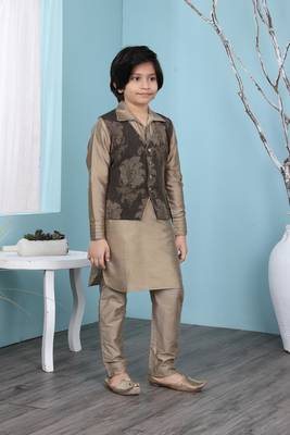 Brown plain cotton silk boys-kurta &-pyjama 3