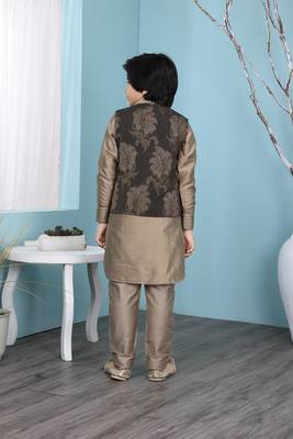 Brown plain cotton silk boys-kurta &-pyjama 4