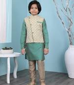 Green plain cotton silk boys-kurta &-pyjama