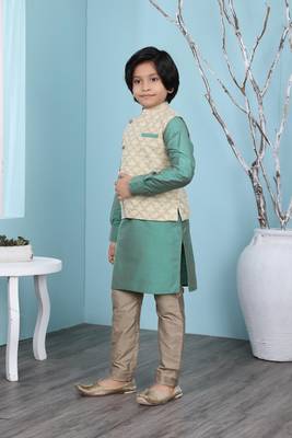 Green plain cotton silk boys-kurta &-pyjama 2