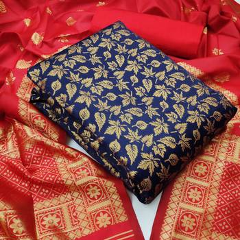  Blue Banarasi silk Unstitched dress material 1