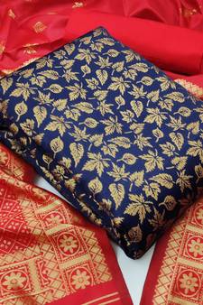  Blue Banarasi silk Unstitched dress material